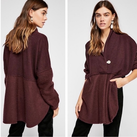 Free People Beach Bellevue Pullover Tunic Top Mixed Material Fleece Purple NWT - Picture 1 of 16